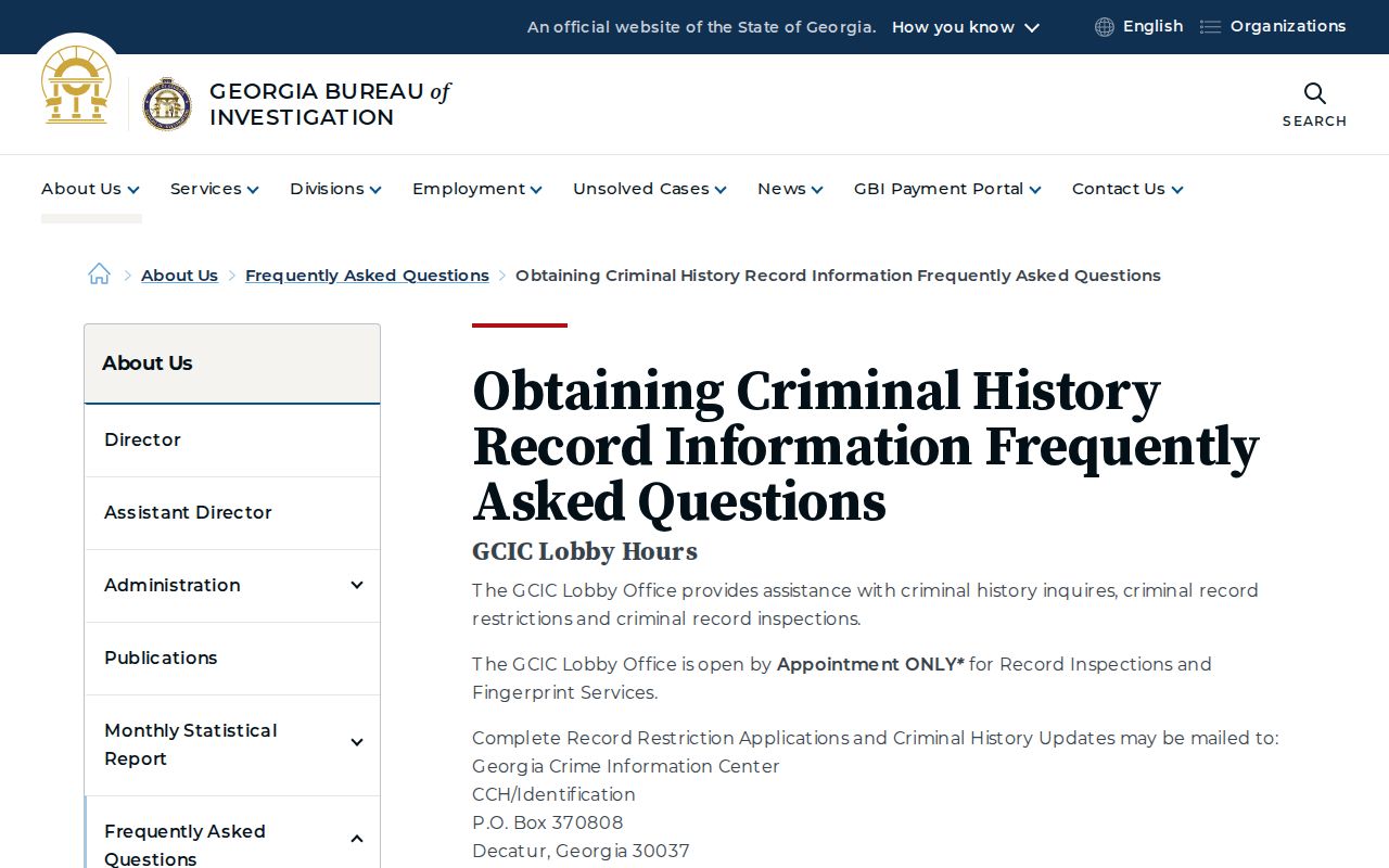 GBI guidance for Macon County arrest history records