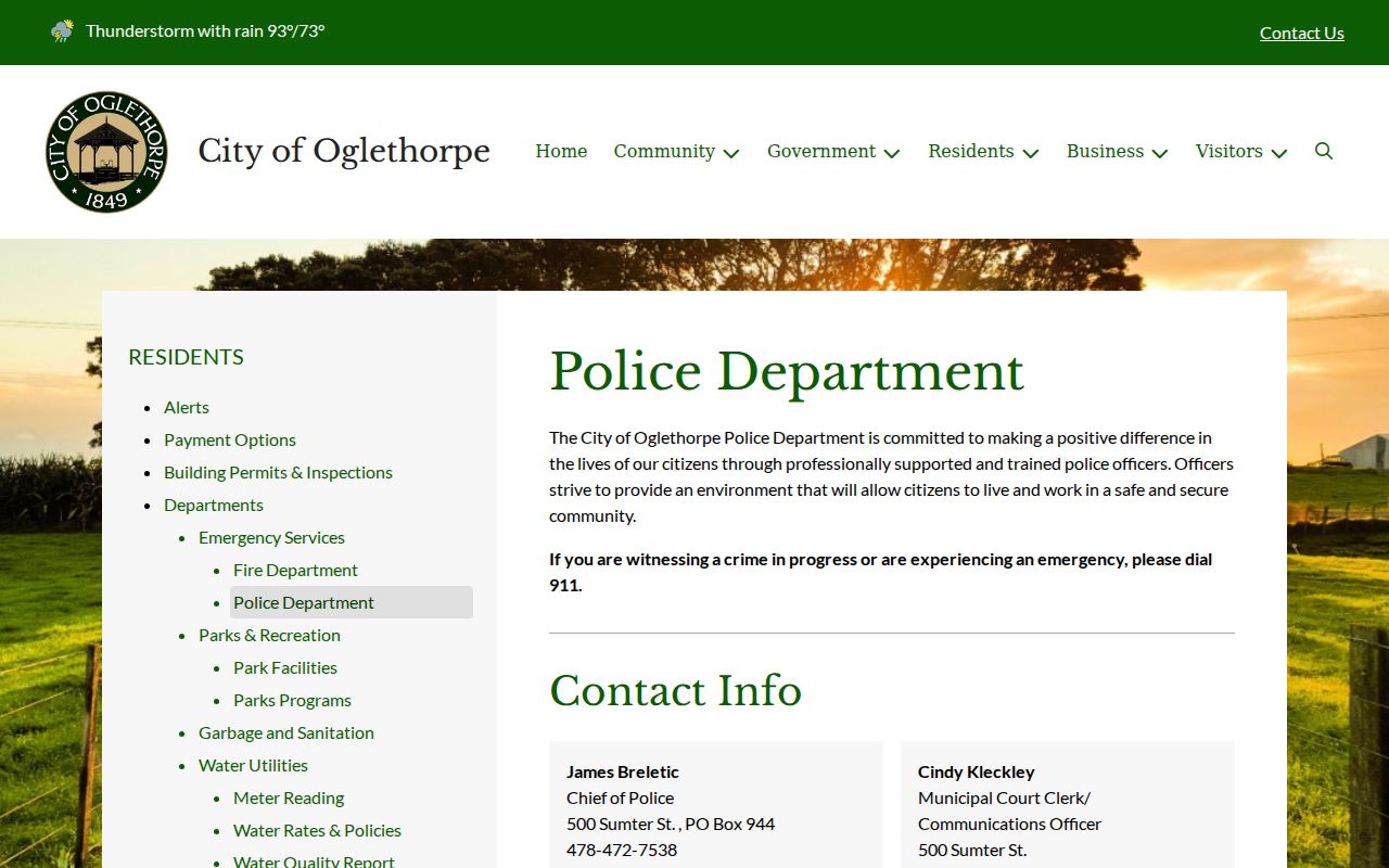 Official Oglethorpe Police and Municipal Court contact page