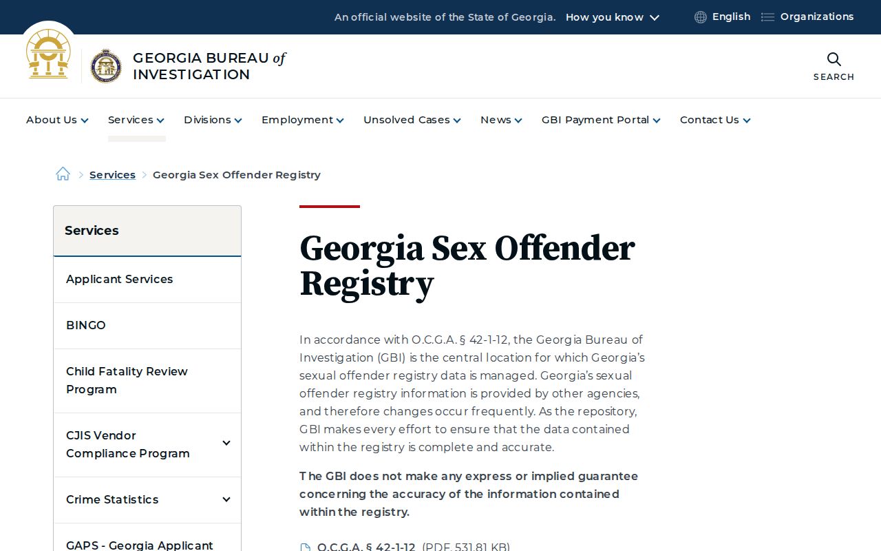GBI landing page for Macon County sex offender checks
